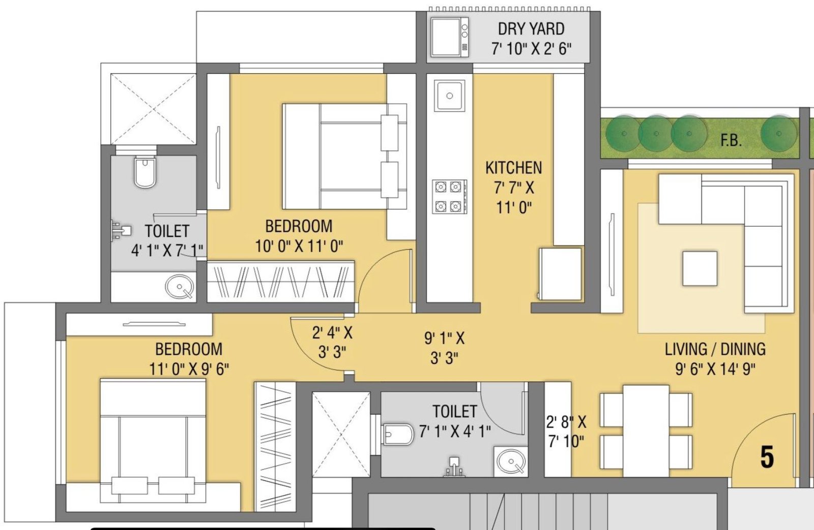2 BHK Floor Plan