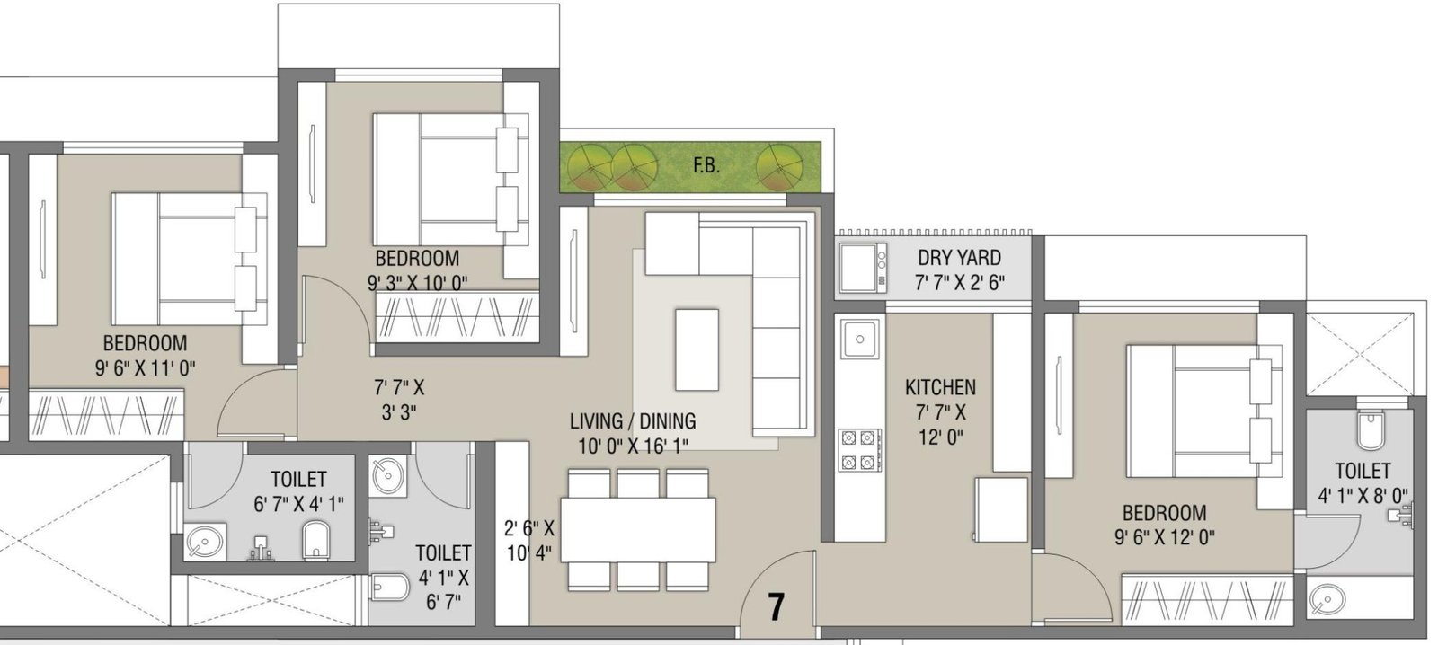 3 BHK Floor Plan